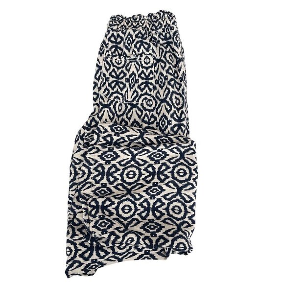 Cali1850 Navy White Smocked Drawstring Waist Wide Leg Pants Linen Blend Women S - Picture 7 of 16